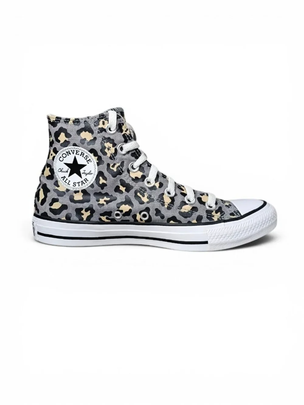 Converse Chuck Taylor All Star Hi Top Leopard Print Sneaker Shoe Women's Gray 7